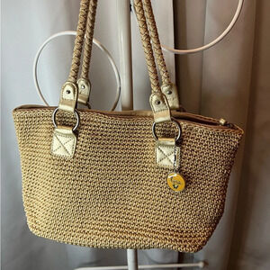 Lina By The Sak Purse Beige Knit Zip Closure Shoulder Purse - Braided Straps